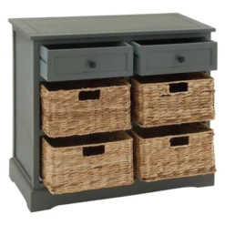 Wood Console 4 Wicker Baskets 2 Drawers Blue - Olivia & May -Furniture Specialty Store GUEST 185ef0f8 65fe 43c0 b700 887e870fe46b