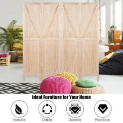 Costway 4Panels Folding Wooden Divider W/ V-shaped Design 5.6Ft Tall -Furniture Specialty Store GUEST 1878892a 663f 45ac 8f40 eb4a9a3ccbed