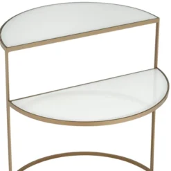 Kensington Hill Modern 2-Tier Half-Moon Gold Accent Side End Table 25" X 22 1/4" White Tempered Glass For Living Room Bedroom Home -Furniture Specialty Store GUEST 18e14a3b b1a1 463e 8ef9 502d2aca7243