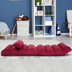 Costway Folding Lazy Sofa Chair Stylish Sofa Couch Bed Lounge Chair W/Pillow Burgundy -Furniture Specialty Store GUEST 192e6550 d314 4dd6 9f36 f2555d8197b8