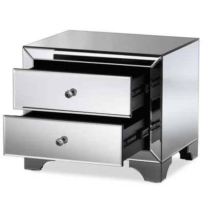Farrah Hollywood Regency Glamour Style Mirrored 2 - Drawer Nightstand - Baxton Studio 3 Farrah Hollywood Regency Glamour Style Mirrored 2 - Drawer Nightstand - Baxton Studio