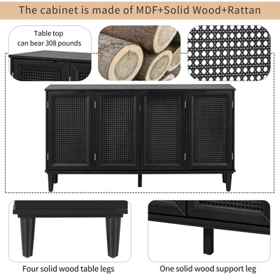 60" Generous Storage Sideboard With Faux Rattan Door - ModernLuxe 7 60" Generous Storage Sideboard With Faux Rattan Door - ModernLuxe - Image 5