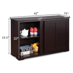Costway Kitchen Storage Cabinet Sideboard Buffet Cupboard Wood Sliding Door Pantry Brown