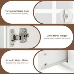 Costway Bookcase Cabinet Storage Bookshelf Organizer Tempered Glass Doors Shelf Drawer White/Black -Furniture Specialty Store GUEST 1995718f 48d4 4ffa 897d 92581bba20fd