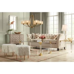 55 Downing Street Modern Cast Acrylic Accent Side End Table 23 1/2" X 24" Clear Gold Spaces Living Room Bedroom Bedside Entryway -Furniture Specialty Store GUEST 1a49bb01 aad3 43e3 8386 99130ed13ff9
