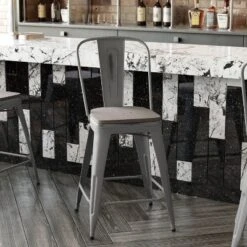 Emma And Oliver Clear Coated Metal Stool With Backrest And Polyresin Seat For Indoor Use Only -Furniture Specialty Store GUEST 1aef0374 2485 45b1 a122 f268a39acd3d