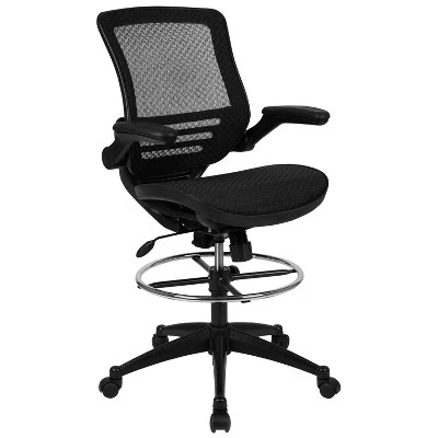 Emma And Oliver Mid-Back Transparent Mesh Drafting Chair With Flip-Up Arms 14 Emma And Oliver Mid-Back Transparent Mesh Drafting Chair With Flip-Up Arms - Image 12