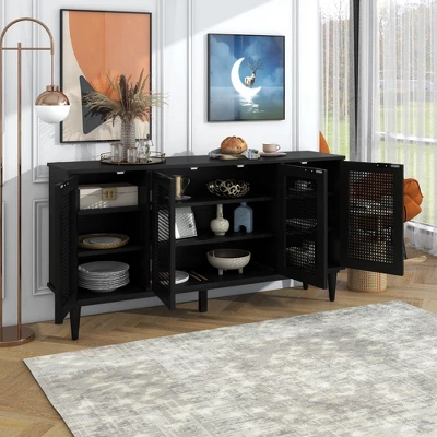 60" Generous Storage Sideboard With Faux Rattan Door - ModernLuxe 3 60" Generous Storage Sideboard With Faux Rattan Door - ModernLuxe