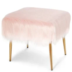 Costway Faux Fur Vanity Stool Square Furry Ottoman W/ Golden Metal Legs -Furniture Specialty Store GUEST 1b6cbd1b cd29 4af3 aaf4 ee6093611dc6