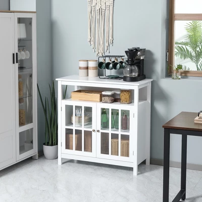 HOMCOM Kitchen Sideboard, Storage Buffet Cabinet With Open Shelf, Glass Door Cabinet And Adjustable Shelf For Living Room, White 4 HOMCOM Kitchen Sideboard, Storage Buffet Cabinet With Open Shelf, Glass Door Cabinet And Adjustable Shelf For Living Room, White - Image 2