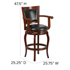 Merrick Lane 30" Cherry Wood Panel Back Bar Stool With Arms And Black Faux Leather Swivel Seat -Furniture Specialty Store GUEST 1cb481a9 8679 4ed8 9c06 f49845514939