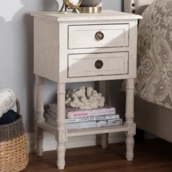 Lenore Country Cottage Farmhouse 2 Drawer Nightstand White - Baxton Studio -Furniture Specialty Store GUEST 1cf17a01 102e 4f1f a7e6 3215d4554bfb