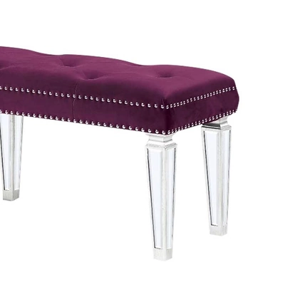 60" Varian Mirrored Bench Burgundy Velvet - Acme Furniture 4 60" Varian Mirrored Bench Burgundy Velvet - Acme Furniture - Image 2