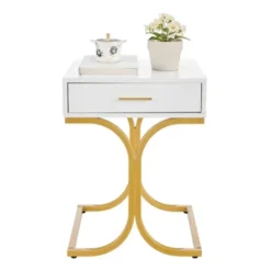 17.75" Rectangular Modern Glam Side Table With Drawer White/Gold - Danya B. -Furniture Specialty Store GUEST 1fa23508 671a 41a3 885c e74c9457eb83