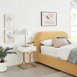 17.75" Rectangular Modern Glam Side Table With Drawer White/Gold - Danya B. -Furniture Specialty Store GUEST 1fc2e009 92be 4cf1 9623 c31fbbb20609