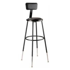 Set Of 2 32"-39" Height Adjustable Heavy Duty Vinyl Padded Steel Accent Barstools With Backrest Black - Hampden Furnishings