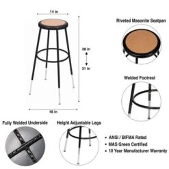 Set Of 2 32"-39" Height Adjustable Heavy Duty Steel Accent Barstools Black - Hampden Furnishings