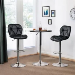 Yaheetech 2pcs Adjustable Modern PU Leather Swivel Bar Stools With Backrest