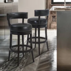 30" Corbin Faux Leather Wood Swivel Barstool Gray Onyx - Armen Living -Furniture Specialty Store GUEST 213642c0 327e 4a12 ab72 2a0455478035