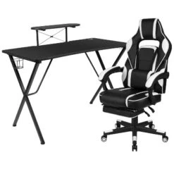 Flash Furniture Gaming Desk With Cup Holder/Headphone Hook/Monitor Stand & Reclining Back/Arms Gaming Chair With Footrest -Furniture Specialty Store GUEST 21490de1 edb7 4913 98c3 8dd95877e29f
