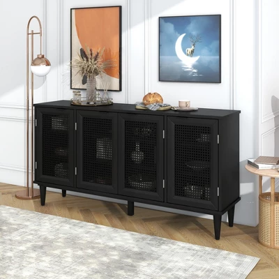 60" Generous Storage Sideboard With Faux Rattan Door - ModernLuxe 4 60" Generous Storage Sideboard With Faux Rattan Door - ModernLuxe - Image 2