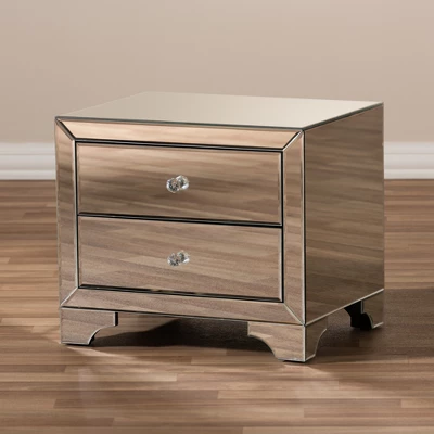 Farrah Hollywood Regency Glamour Style Mirrored 2 - Drawer Nightstand - Baxton Studio 8 Farrah Hollywood Regency Glamour Style Mirrored 2 - Drawer Nightstand - Baxton Studio - Image 6