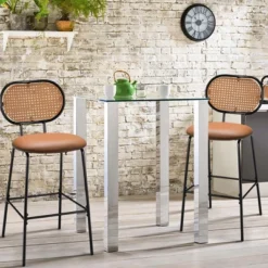 Costway Set Of 2 Bar Stools Faux Leather Bar Height Kitchen Chairs With Rattan Back Brown/Green -Furniture Specialty Store GUEST 222fe19e a6a6 4ecc b675 a17ad4113ce5