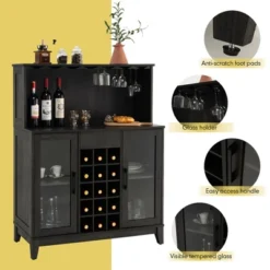 Costway 2-Door Buffet Bar Cabinet Kitchen Storage Sideboard Wine Rack Glass Holder GreyBlack -Furniture Specialty Store GUEST 22ae4844 31b3 4e00 bf93 74ef609839ad