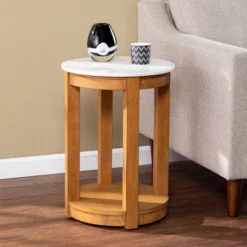 Vebell Round End Table White/Natural - Aiden Lane