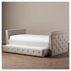 Twin Swanson Modern And Contemporary Fabric Tufted Daybed With Roll-Out Trundle Guest Bed - Baxton Studio -Furniture Specialty Store GUEST 232e4719 b59f 422b a319 18e2cb7d875d
