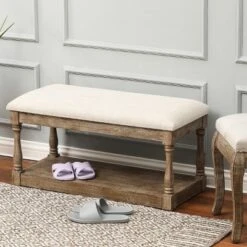 LuxenHome Upholstered Beige Linen Entryway And Bedroom Bench. -Furniture Specialty Store GUEST 236f9dd1 1707 4f5b 97ba db43786589d9