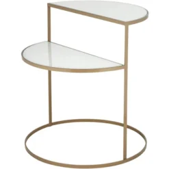 Kensington Hill Modern 2-Tier Half-Moon Gold Accent Side End Table 25" X 22 1/4" White Tempered Glass For Living Room Bedroom Home -Furniture Specialty Store GUEST 23e43502 1e30 4be1 aa0d 31de61c8616b