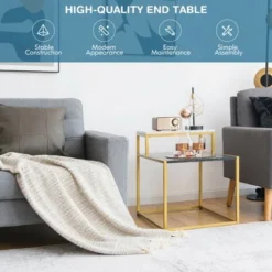 Costway 2 Tier End Side Table Metal Frame Nightstand With Storage Shelf Living Room -Furniture Specialty Store GUEST 24c0988f e529 4071 9f65 bd7572b07368