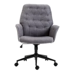 HOMCOM Vinsetto Modern Mid-Back Tufted Linen Home Office Desk Chair With Arms, Swivel Adjustable Task Chair, Upholstery Accent Chair With Soft Seat, Gray -Furniture Specialty Store GUEST 24dbdbdc 2510 43eb 9649 dab9be69a65d