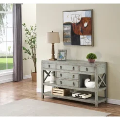 Kara Antique Inspired 5 Drawer Storage Credenza/Sideboard With Shelves Weathered Gray - Treasure Trove -Furniture Specialty Store GUEST 24de4cdf 52e2 4f00 b857 15ba104630d5