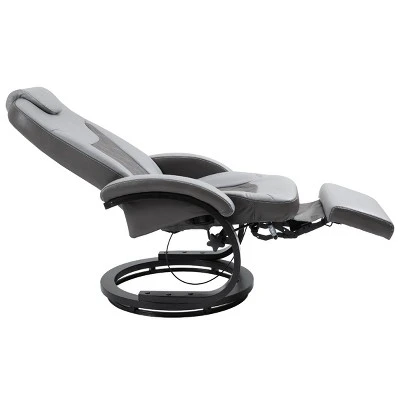 HOMCOM PU Recliner Reading Armchair With Footrest, Headrest And Round Steel/Wood Base For Living Room Or Office, Gray 8 HOMCOM PU Recliner Reading Armchair With Footrest, Headrest And Round Steel/Wood Base For Living Room Or Office, Gray - Image 6