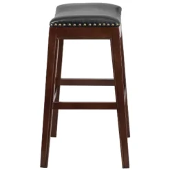 Merrick Lane 30'' Backless Saddle Style Barstool Traditional Cappuccino Finish Wood Barstool In Black Faux Leather With Nail Accent Trim -Furniture Specialty Store GUEST 2576206c 03cf 42a8 9a05 3831a0bb5eac