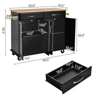 Costway 4-Door Rolling Kitchen Island Cart Buffet Cabinet W/ Towel Racks Drawers WhiteBlack 4 Costway 4-Door Rolling Kitchen Island Cart Buffet Cabinet W/ Towel Racks Drawers WhiteBlack - Image 2