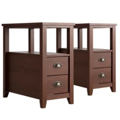 Tangkula 2-Piece Retro Side End Table Rectangular Nightstand With 2 Drawers & Shelf Coffee/Brown -Furniture Specialty Store GUEST 26478dd7 a256 4bd7 bca6 e45a747fa759