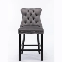 Set Of 2 Velvet Upholstered Barstools With Button Tufted Decoration, Chrome Nailhead Trim And Wooden Legs-ModernLuxe 16 Set Of 2 Velvet Upholstered Barstools With Button Tufted Decoration, Chrome Nailhead Trim And Wooden Legs-ModernLuxe -Furniture Specialty Store GUEST 269c7f87 bf6c 4140 9261 6591021ddd89
