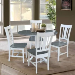 42" Jaylen Dual Drop Leaf Dining Table With 4 Splat Back Chairs White/Heather Gray - International Concepts