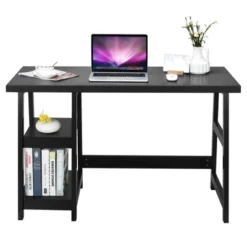 Tangkula Trestle Computer Desk Indoor Office Workstation For Home Office With 2-Tier Storage Shelves -Furniture Specialty Store GUEST 27f4ad51 2a00 4c13 a208 213ac8c19a0d