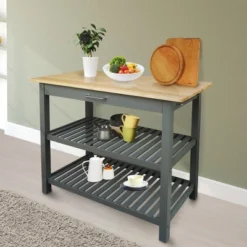 Kitchen Island With Two Shelves Natural/Gray - Flora Home -Furniture Specialty Store GUEST 2882c2c2 4b27 4b3d 84a2 16131686fc7b