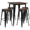Flash Furniture 31.5" Square Metal Bar Table Set With Wood Top And 4 Backless Stools -Furniture Specialty Store GUEST 2888ec15 9040 4c06 becc ce2d371ef6ae
