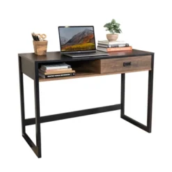 Oslo Contemporary Studio Workstation Desk With Drawer Black/Brown - Danya B. -Furniture Specialty Store GUEST 289a421f 6dae 4de8 b404 32776b75bf24
