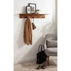 36" X 5" Alta Wood Shelf With 5 Posts Walnut Brown - Kate & Laurel All Things Decor -Furniture Specialty Store GUEST 28c83040 7f24 49b8 903c e97ebc330389
