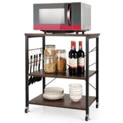Tangkula Kitchen Baker's Rack 3-Tier Microwave Cart With Wheels&10 Hooks Rustic Brown/Maple/Vintage/Nut Brown -Furniture Specialty Store GUEST 2926449a 3734 4d29 bd6c 90e8156802cf