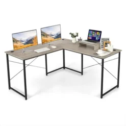 Costway L-Shaped Reversible Computer Desk 2-Person Long Table W/Monitor Stand -Furniture Specialty Store GUEST 29571ecc 159c 4389 ad97 489f972adfac
