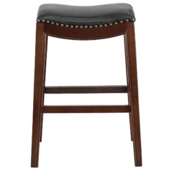 Merrick Lane 30'' Backless Saddle Style Barstool Traditional Cappuccino Finish Wood Barstool In Black Faux Leather With Nail Accent Trim -Furniture Specialty Store GUEST 29fef9aa 2a60 4f09 aedc b67a1dba8e19