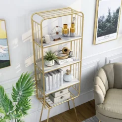 71" Jasper 5 Shelf Glam Bookcase Gold - HOMES: Inside + Out -Furniture Specialty Store GUEST 2a2c6852 40b2 4ffe b60e ec536c0c6d4e